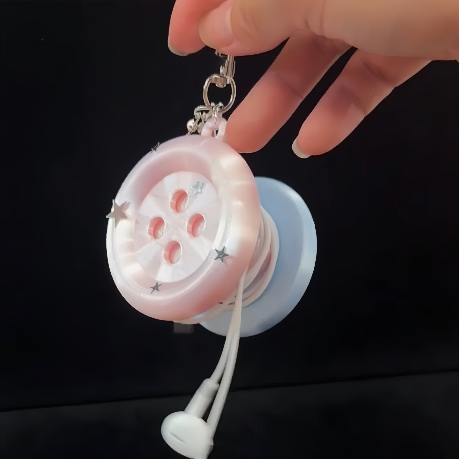 Cable Winder Keychain - 3D Kawaii Round Button Star Keychain