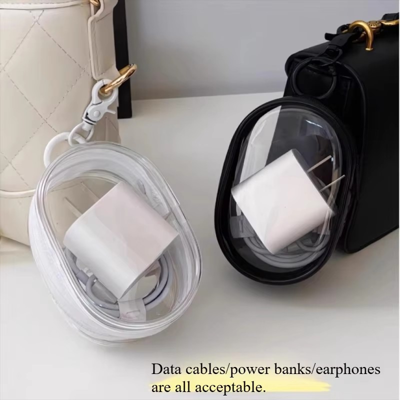 Cable Winder Keychain - Portable Mini Clear Zipper Storage Bag