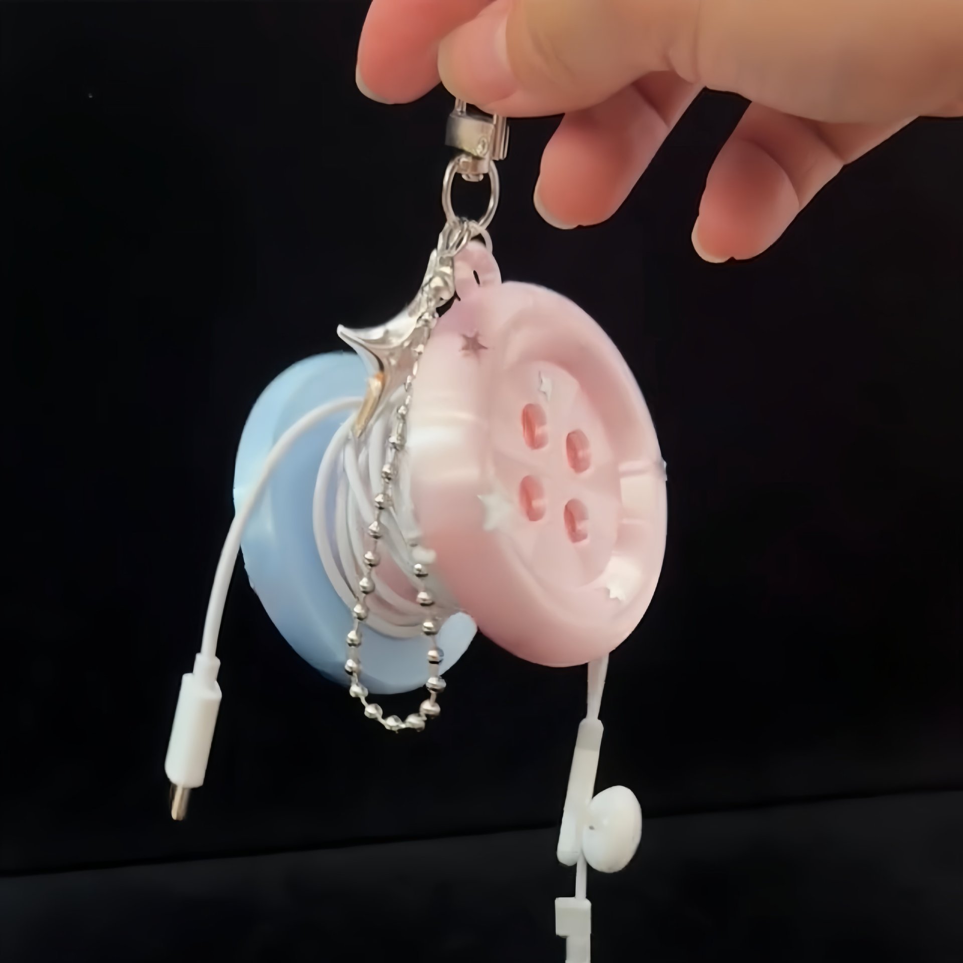 3D Kawaii Round Button Star Ke - Cable Winder Keychain 评论和价格