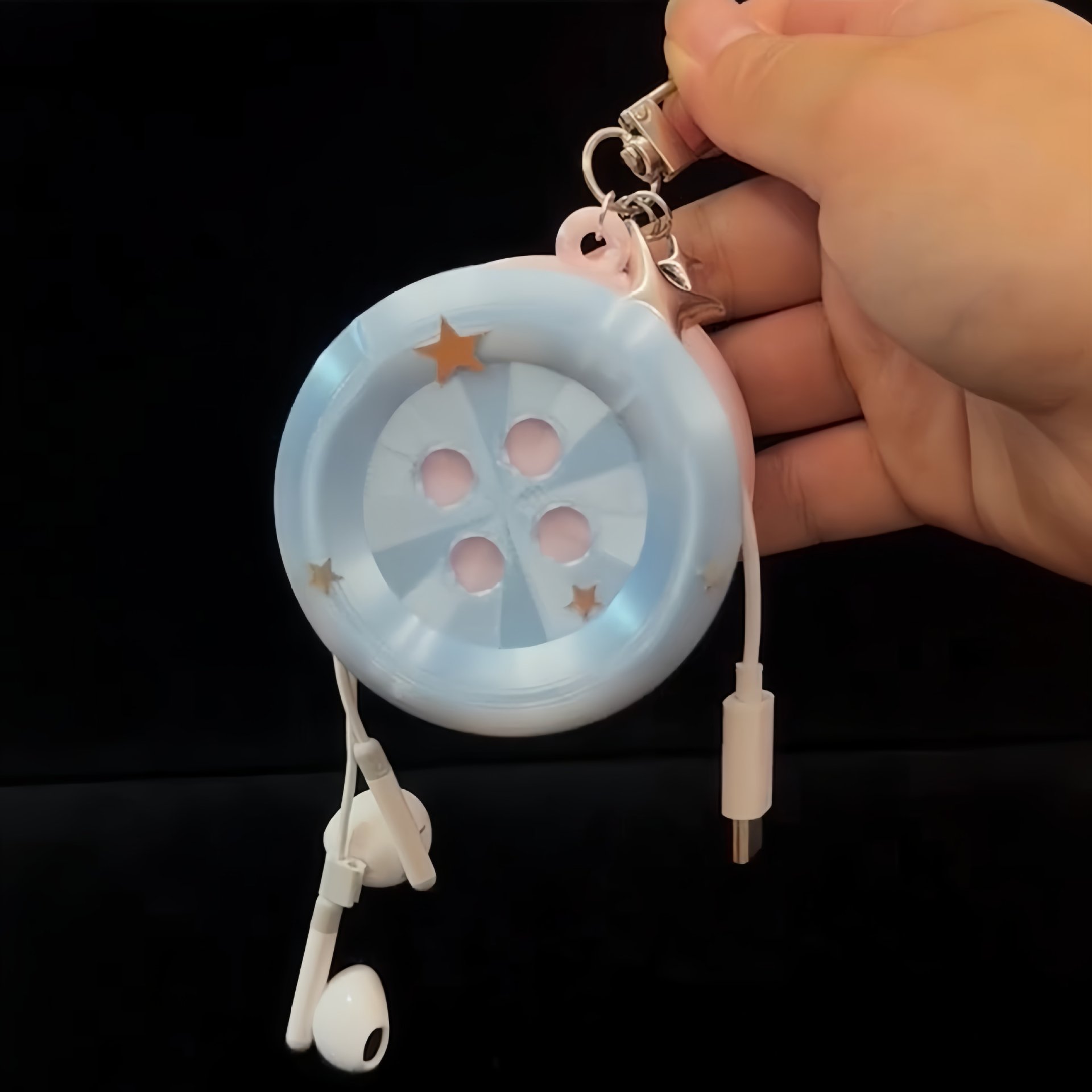 3D Kawaii Round Button Star Ke - Cable Winder Keychain 评论和价格
