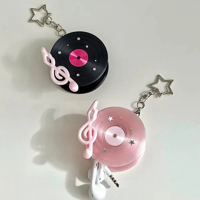 Korean Retro Vinyl Record Head - Cable Winder Keychain 评论和价格