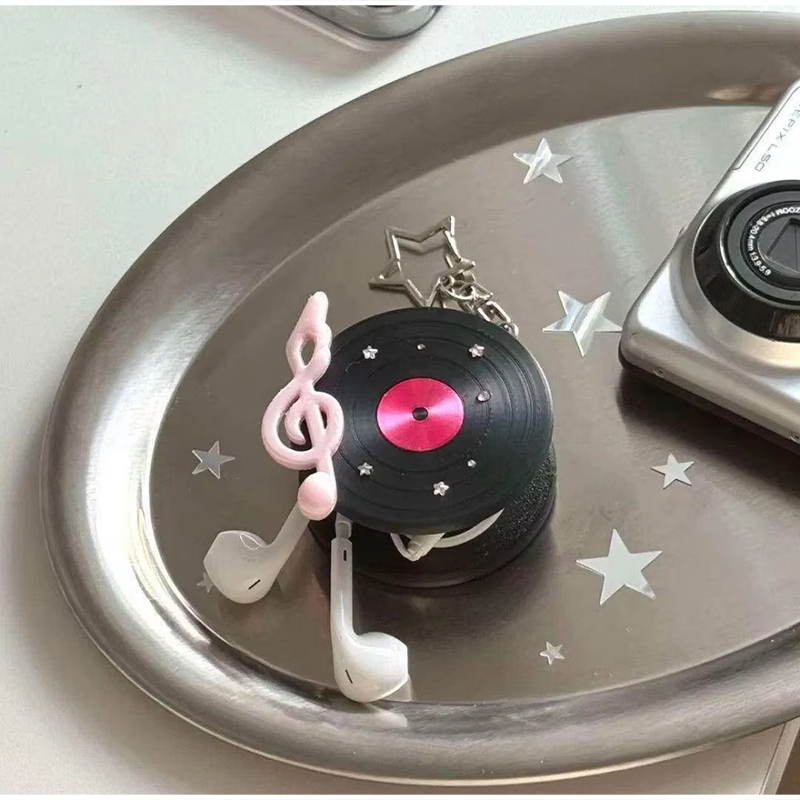 Korean Retro Vinyl Record Head - Cable Winder Keychain 评论和价格